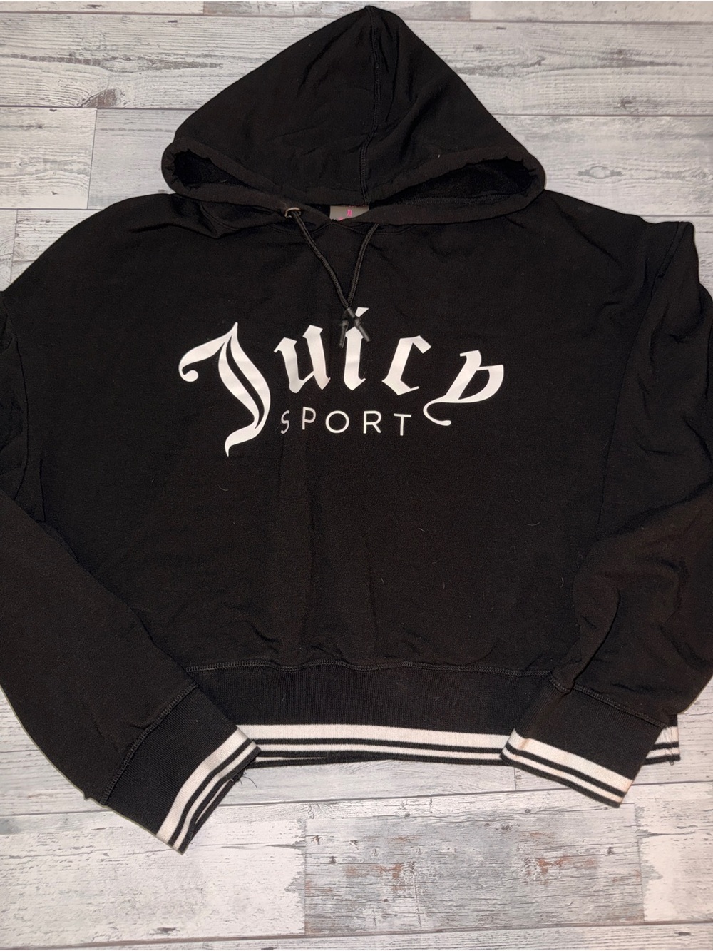 NWOT Juicy Sport Black crop Hoodie with White Logo